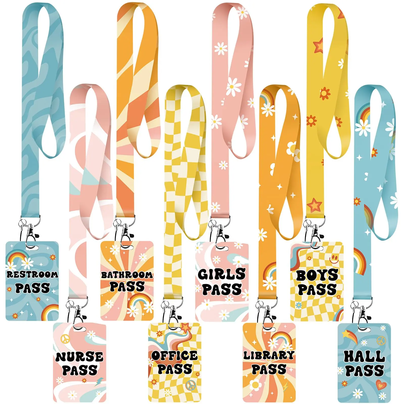 6/16 Pcs Hall Pass Set with Lanyards for Teachers, Back to School Teacher Gift, 6cm/2.6inch Classroom Bathroom Nurse Office Library Passes for Elementary & Middle School, First Day of School Classroom Setup & Student Management Supplies
