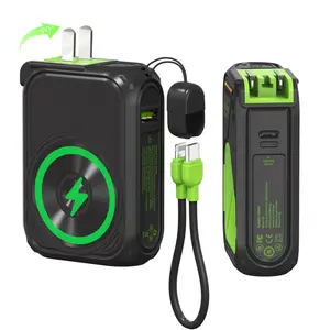 Magnetic Fast Charging Power Bank, 20000mAh High Capacity, Foldable Wall Plug & Retractable Cable, Compact Portable Charger Universal for iPhone & Android, Home Outdoor Gadget