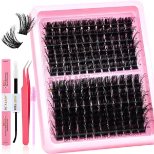 RITALASH 144PCS Lash Clusters Kit 200D Lash Clusters Kit 12-22mm Volume Eyelash Clusters D Curly Cluster Eyelash Extensions 3D Wispy Lashes Cluster DIY Lash Extension Kit Eyelashes Extensions(200D-12-22MIX Thick Kit)