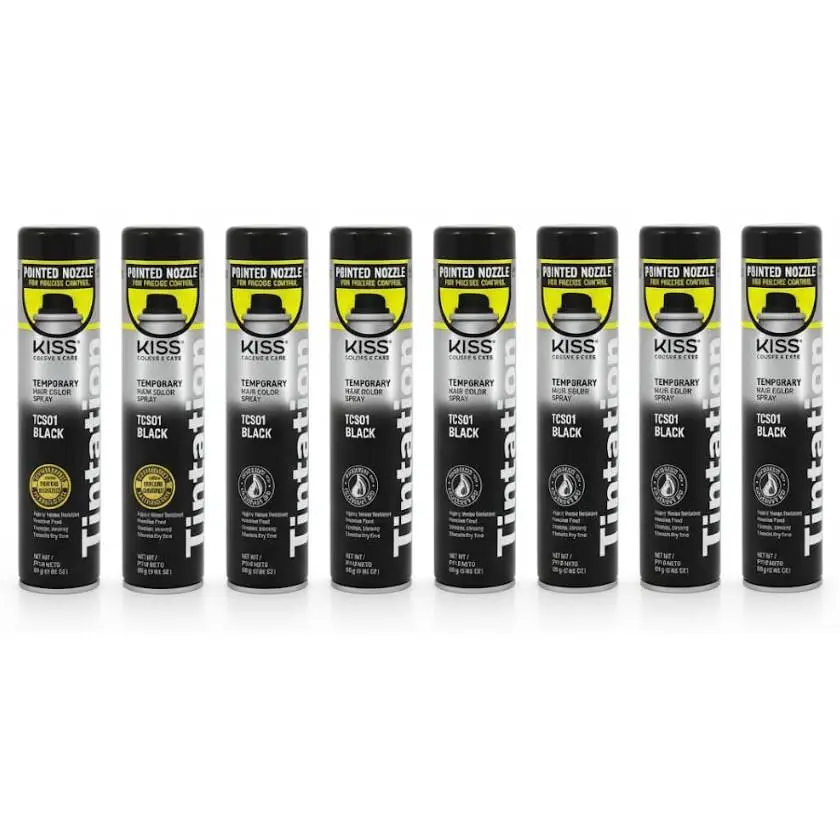 Tintation Temporary Hair Color Spray TCS01 Black, 8-Pack 84ml Quick Refresh Haircare Product for All Hair Types