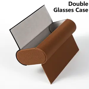 Double Layer Eyeglass Case, Durable Faux Leather, Magnetic Closure, Holds Two Pairs, Unisex Glasses Storage Box, Fashionable and Convenient, Glasses Holder