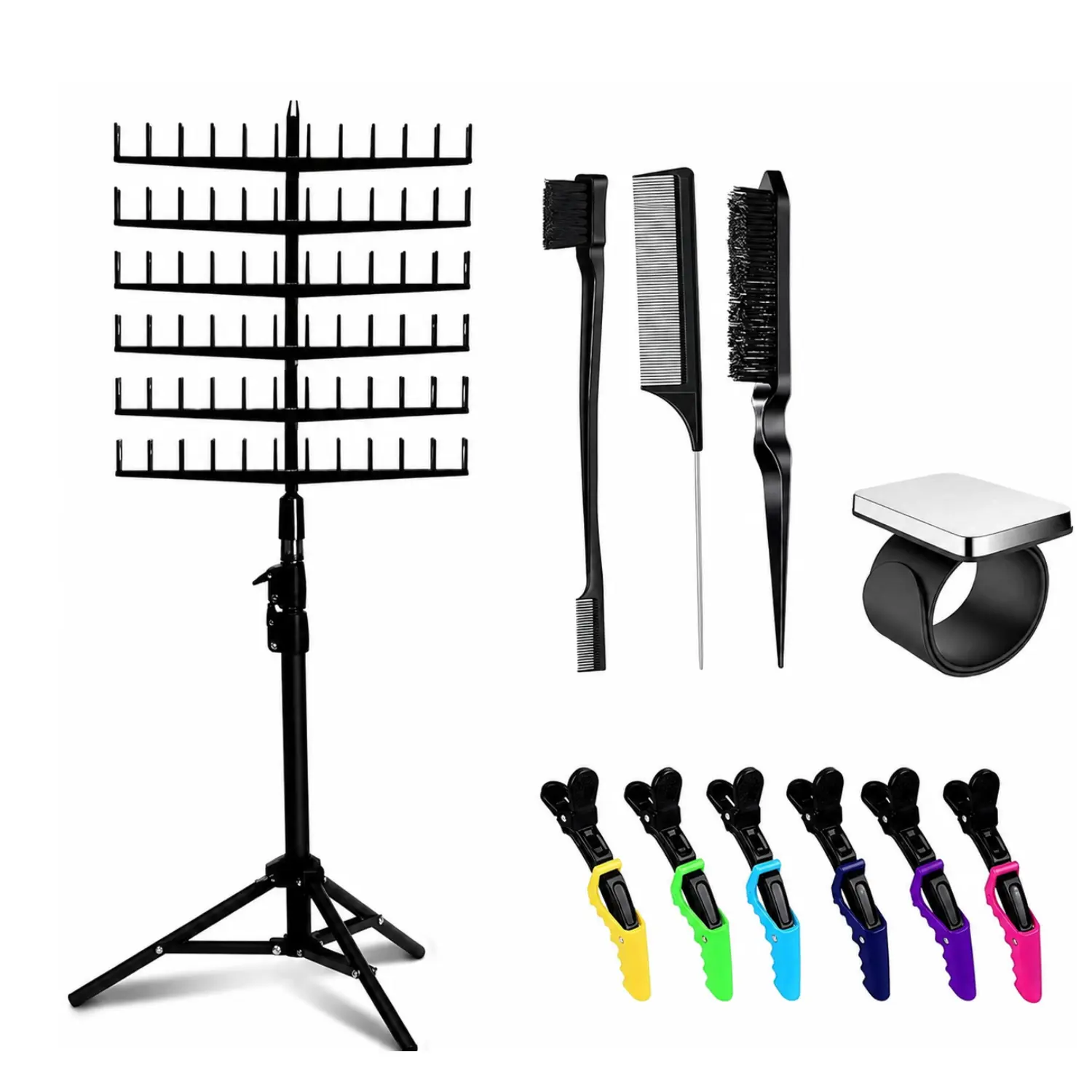 Professional T-Shaped 144-Peg Plastic Hair Braiding Rack Stand - Portable Salon Furniture with Adjustable Tripod Base, Hair Extension Storage Organizer for Enthusiasts, Home & Salon Use to Streamline Your Braiding Routine