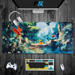 Pokemon On Paul Cézanne's Painting Anime Mouse Pad, Desk Pad, The Impressionism Desk Mat, Pikachu TCG Play Mat,Kawaii Keyboard Computer mat