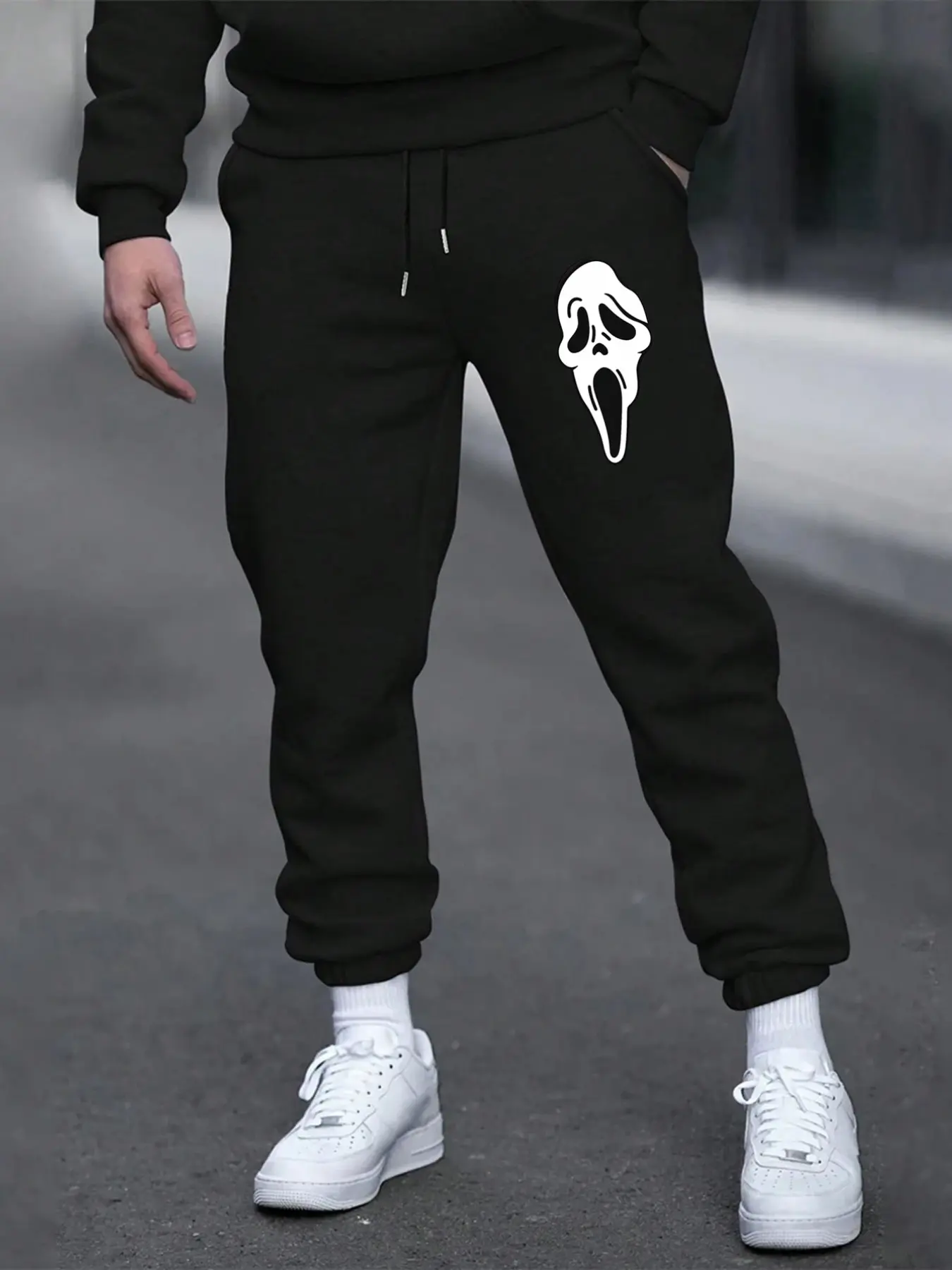 Ghostface Graphic Geometric Pattern Unique Print Joggers - Horror Movie Casual Printed Sweatpants