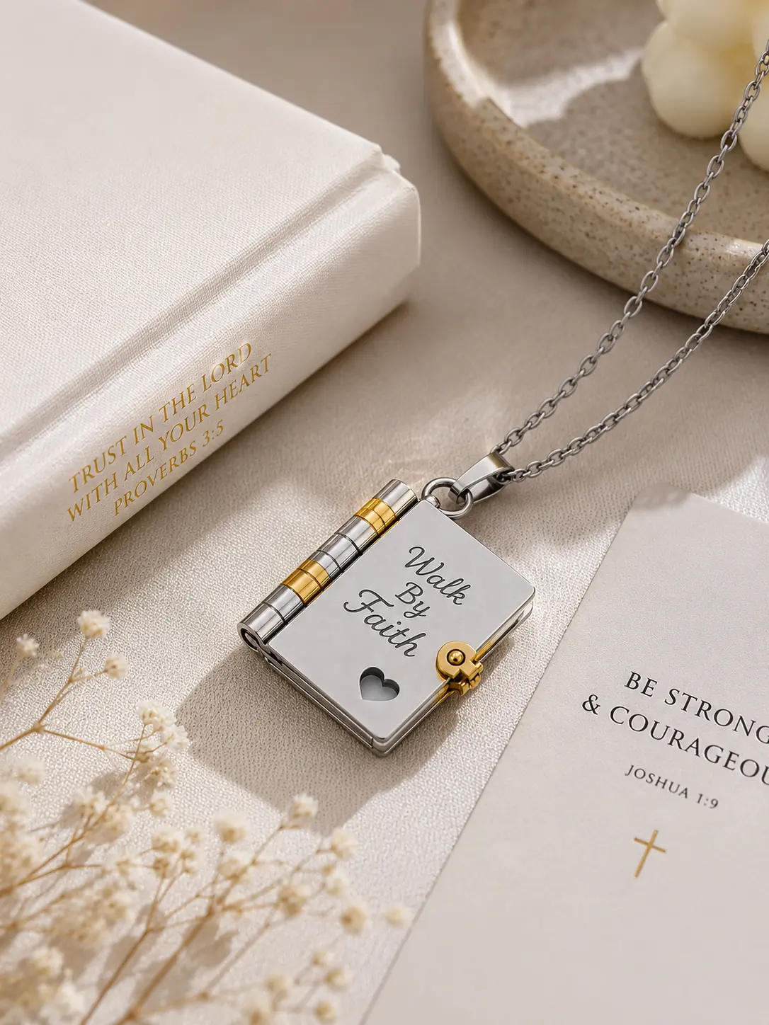 Christian Mini Book Necklace with Bible Verse, Openable Book Pendant, Faith Inspirational Jewelry, Meaningful Christian Gift for Women, Daughter & Loved Ones