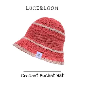 【LUCE&LOOM】 Macaron Color Block Straw Woven Bucket Hat Breathable Summer Sun Hat for Beach Vacation Travel Outdoor Daily Streetwear