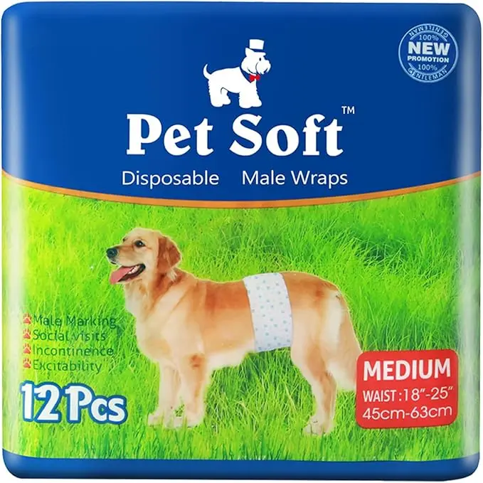PET SOFT Disposable Male Dog Wraps - Super Absorbent, Adjustable Fastener Tapes, Urine Control, Travel-Friendly Soft Nappies for Small Male Dogs & Puppies (12pcs), Disposable Wrap