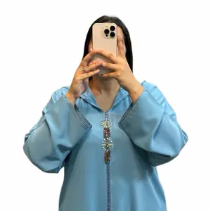 Moroccan  Jalabia Orange Dress with Green Embroidery Details - Elegant Traditional Women's Wear