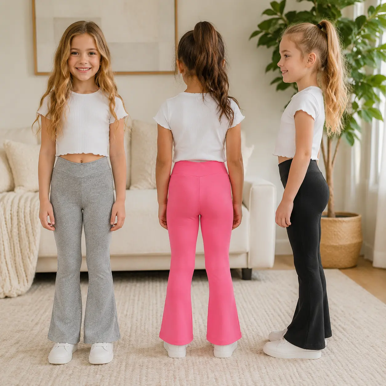 Girls 3-Pack Crossover Flare Leggings for 4-7 Years | Trendy V-Waist Bell Bottom Yoga Pants | Soft & Stretchy Activewear for Little Girls