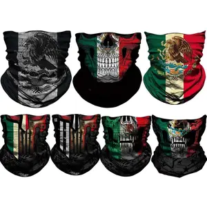 7 count Mexican Headwear Bandana  Wrap  Scarf Mask Outdoor  Warmer Balaclava Skeleton Mexico Flag