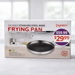 Zranren SUS 304 Stainless Steel Cookware Pan with Handle - Corrosion-Resistant, Even Heat Distribution, Polish Finish, Food Safe, Durable Design