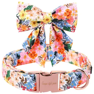 Unique style paws Cartoon Dog Collar with Bow Spring Summer Collar with Flower for Small Medium Large Boys Girls Dogs Adjustable Safety Harness
