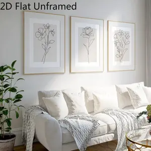 2D Flat 3pcs/set Unframed Neutral Botanical Prints Plants Floral Line Art Beige Poster Print Canvas Painting Suitable For Living Room, Bedroom Or Office Decoration