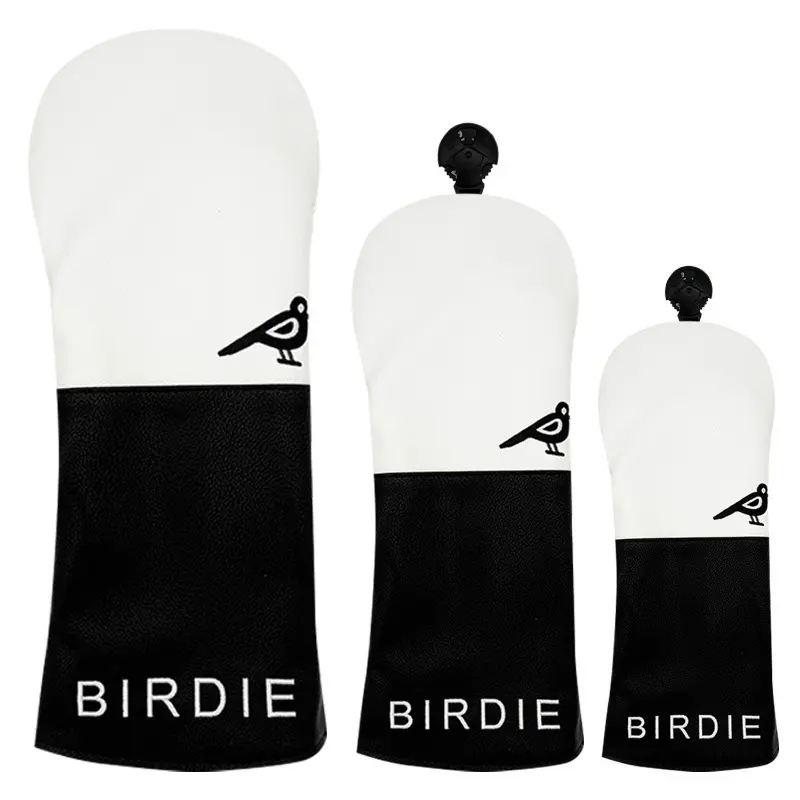 Minimalist black  and  white golf club headcovers, featuring a black and  white color block design with a bird pattern, suitable for club heads of multiple sizes, protective and practical, Golf Accessory, Golf Gear, Golf Supply