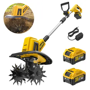 Alloyman 20V Cordless Tiller Cultivator, 360RPM Electric Garden Tiller, with 2 * 4.0Ah Batteries & Charger, 9In Tilling Width and 6.6In Depth Garden Rototiller for Lawn/Gardening/Soil Cultivation - Holiday Gift Ideas