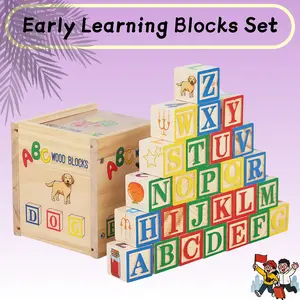 Wooden Letter Number Building Blocks Set for Kids, Includes 27 Wooden Blocks & Storage Box, Montessori Early Education Toy, Suitable for 3+ Years, Number Counting Blocks