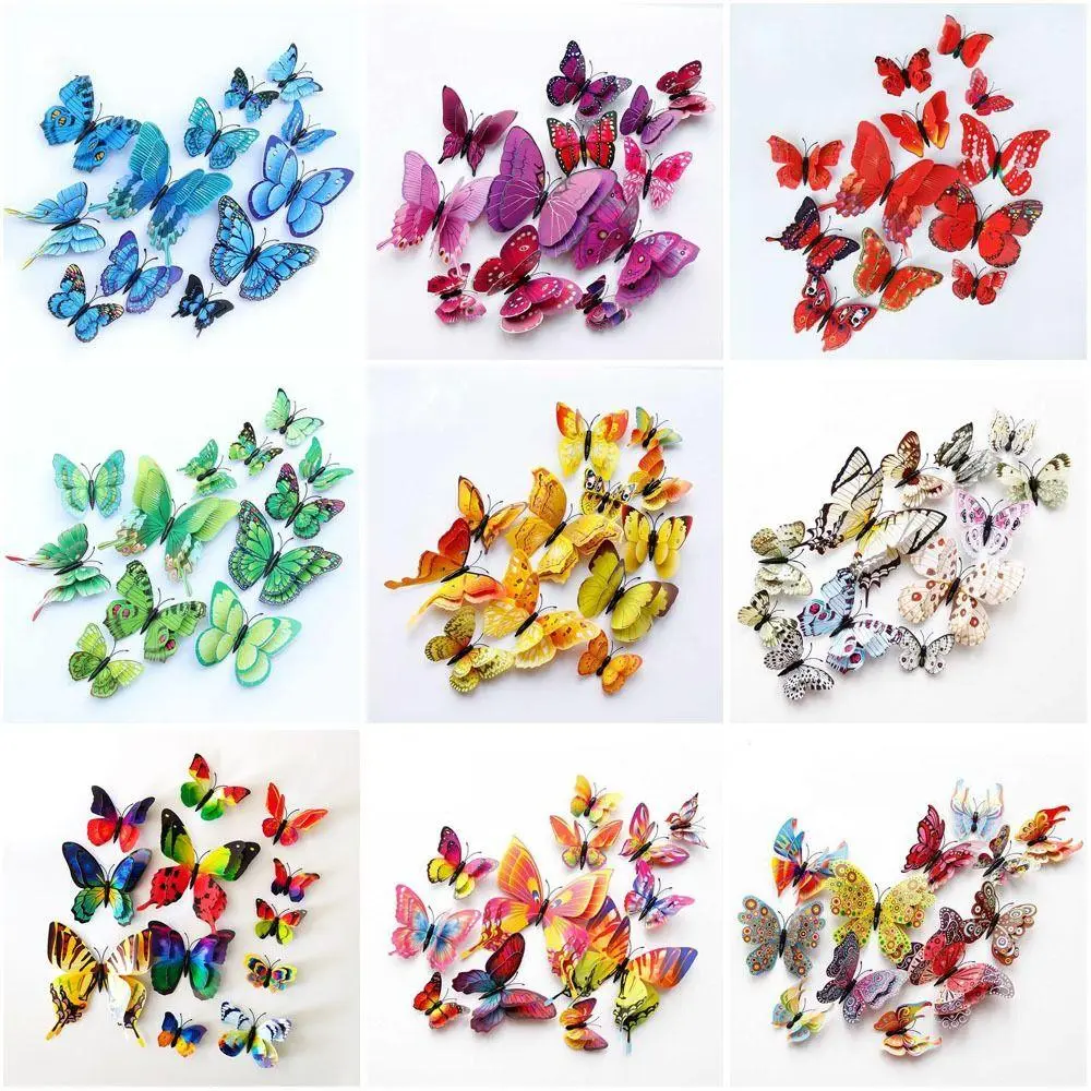 12pcs Universal 3D Butterfly Stickers Butterfly Home Decorative Butterfly Wedding Decor Colorful Cute Wall Stickers Office