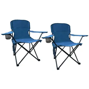Camping Outdoor Foldable Arm Chair 2 PACK Supports 225LBS Durable Steel Pipes Ergonomic Design with Storage Space Portable Lightweight for Camping Picnics Fishing Hiking Travel Perfect Outdoors