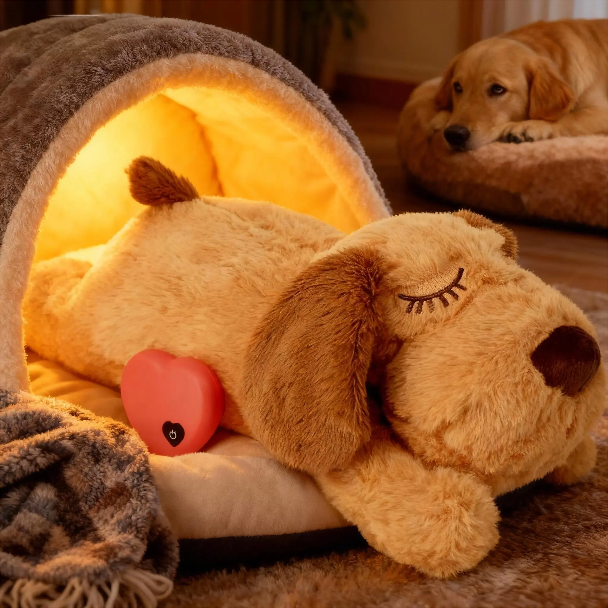 Durable Heartbeat Plush Dog Toy with Beat Sound & Heartbeat Function - Sleep Aid, Anxiety-Reducing Accessory for Anxious Dogs