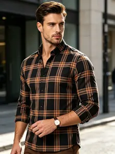 🔥Men's Retro Fashion Checked Plaid Blouse, Casual Collared Long Sleeve Button Front Shirt, Fitted Classic X-Type Design, All Seasons Outdoor Wear Cs5502 Menswear, Checkered Shirt