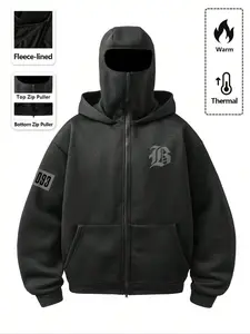 Unisex Opium Style Full Face Zip Up Hoodie Oversized - Streetwear Aesthetic Shiesty Sweatshirt with Fleece Lining - Dark Techwear Graphic Zip Jacket for Night Clubs & Hypebeast OOTD