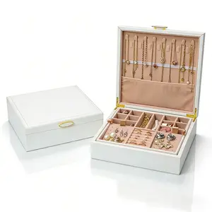 BOOVO Small Jewelry Rose Gold Multifunctional Storage Organization – 2-Layer Travel Case for Necklace & Ring, Portable Storage Box for Purse/Dresser, Rose Gold Gift for Teen Girls Women