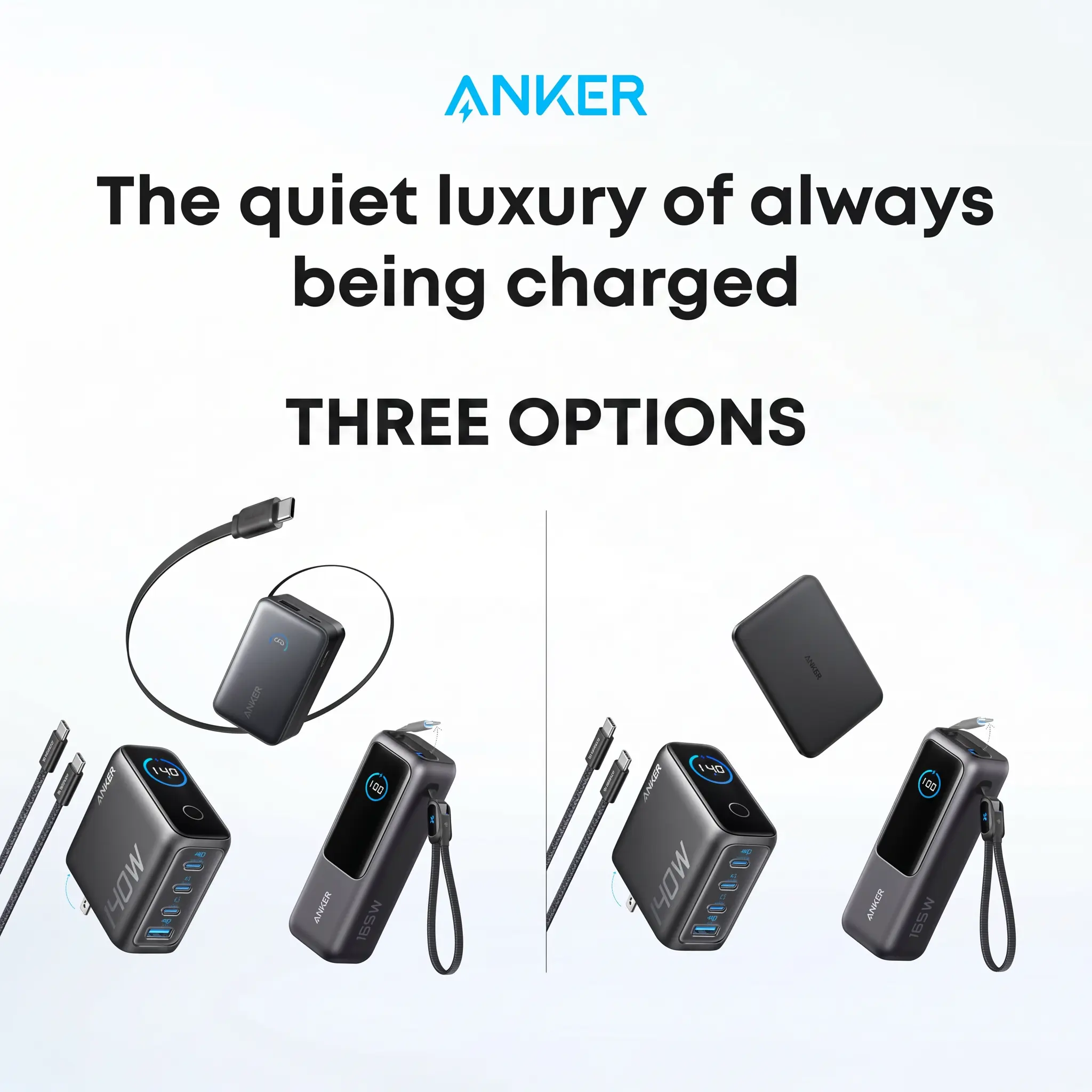 Anker 3-in-1 Ultimate Charging Bundle (3 Options) | 165W 25,000mAh Laptop Power Bank + 140W 4-Port/100W 3-Port Smart Display Charger + 5K/10K mAh Power Bank | All-in-One Kit for iPhone, MacBook, Samsung