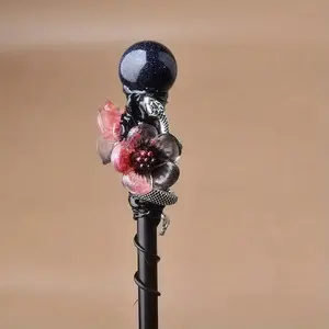 Bohemian Crystal Wand, 1 Count Handmade Wooden Wand, Halloween/Christmas/Role Play Party Costume Fixture, Stage Performance Accessory, Party Event Props