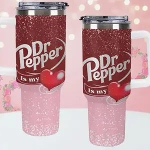 Dr Pepper Design 40oz Tumbler, Stainless Steel Cup with Handle, Straw and Lid, Insulated Large-Capacity Drinkware for Men and Women, Perfect for Home, Office, and Valentine's Day gift - Quick Delivery