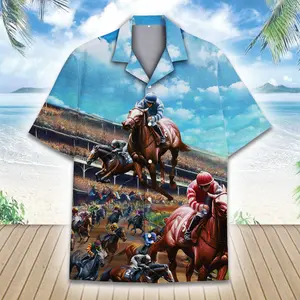 Horse Racing Hawaiian Shirt For Men Women Youth, Kentucky Derby Hawaiian Shirt Short Sleeve Button Down, Funny Horse Gifts For Men