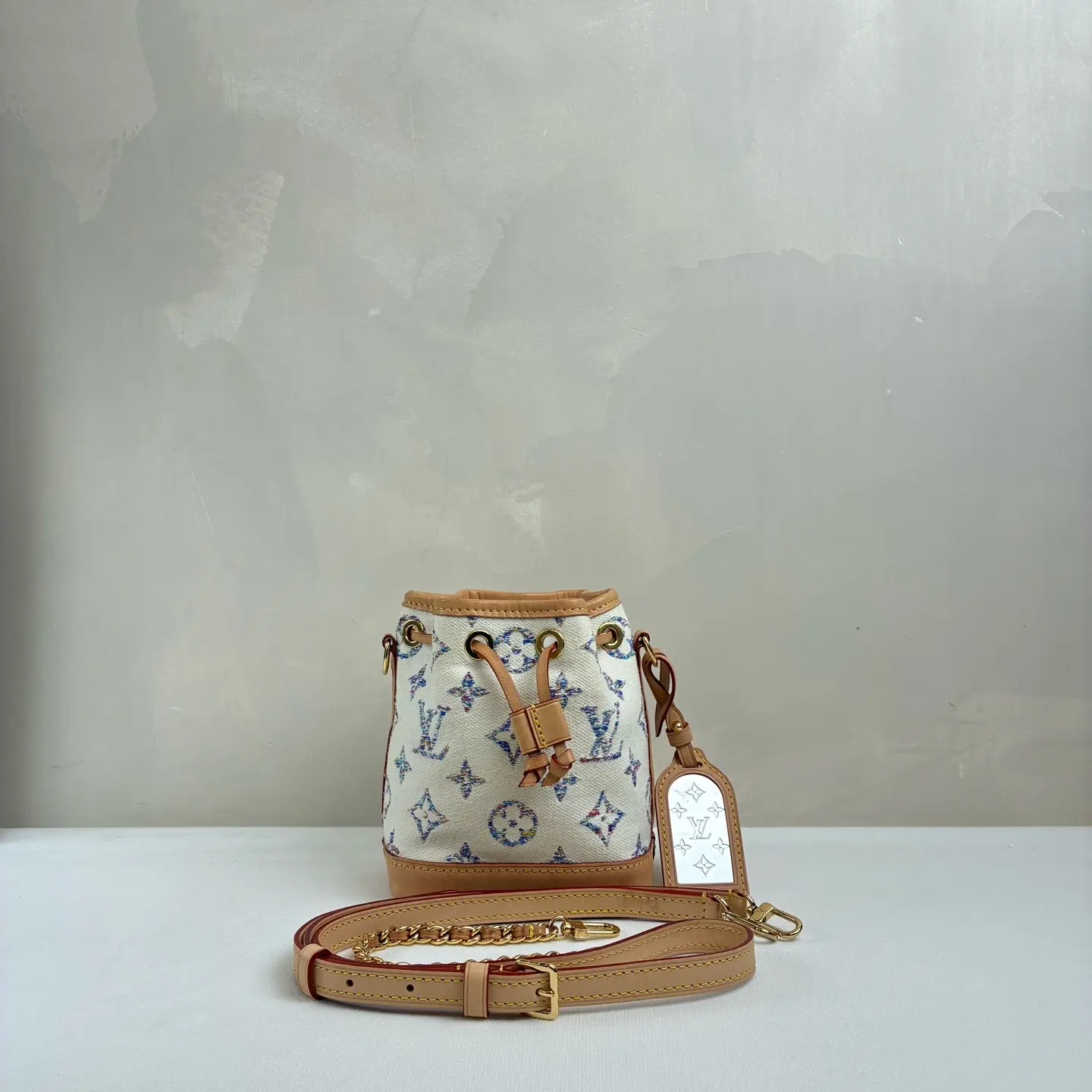 Pre-owned Louis Vuitton Nano Noé Multicolor Denim Embroidered Bucket Bag Mirror Tag