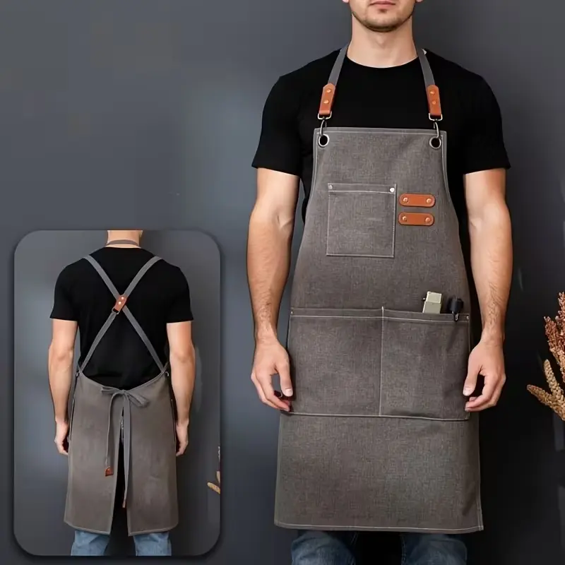 Men's Heavy-Duty Waxed Canvas Apron with Pockets, Adjustable Cross Back Straps - Practical Gift for Workshop Mechanics (Luggage & Bags Category), Apron With Cross Back Straps, Heavy-Duty Apron