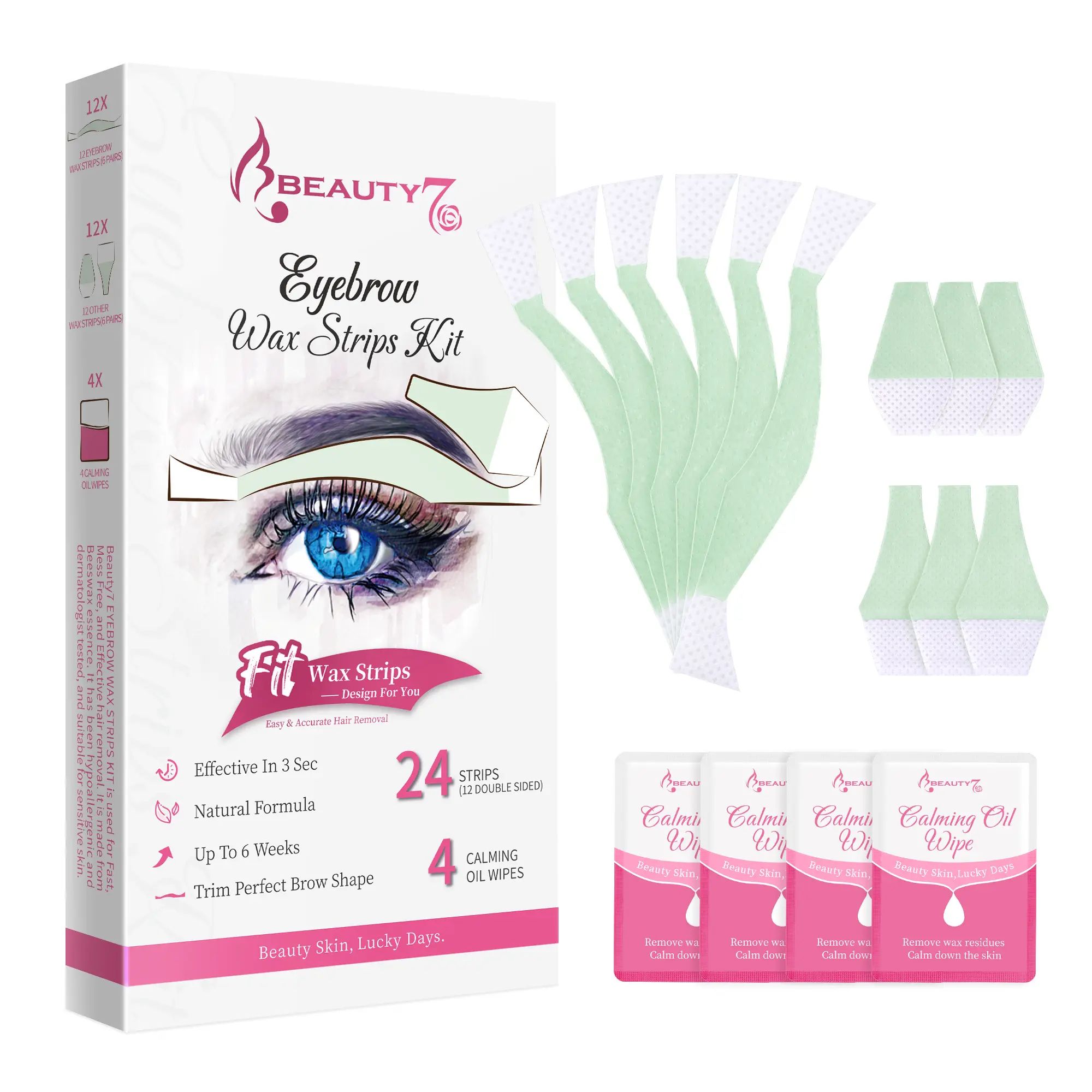Beauty7 Official Eyebrow Wax Strips, Facial Wax Strips, Hair Removal, Waxing Kit for Women, Eyebrow Shaper, at Home Waxing, for All Skin Types Lasting Result Effective Comfort