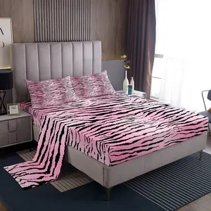 Feelyou Animal Theme Pink Black Zebra Stripes Bedding Set - Multi-Size, Deep Pockets Fitted Sheet, Soft Breathable Blanket, Bedsheet Sets for Boys