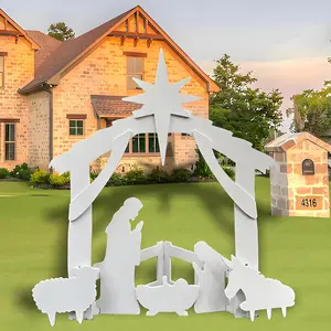 All-Weather 4ft Outdoor Nativity Scene, Waterproof, Weather-Resistant Decor, Christmas Holy Decor Family Yard Nativity Set, Easy to Assemble & Store PVC - White nativity scene