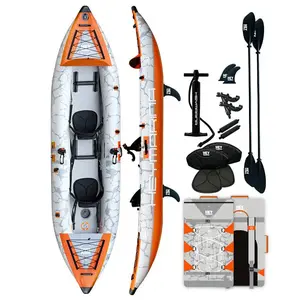HEY MARINA Venture Maris 12 ft 6 in Inflatable Tandem Kayak, 2-Person Lightweight Drop-Stitch Kayak with Dual Floats, 507 lb Capacity for Lake, River & Casual Fishing, Portable Beach