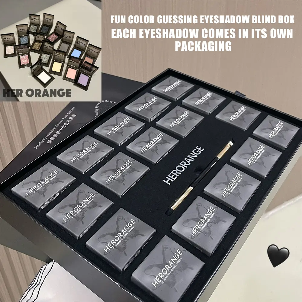HERORANGE Guess the Color Eyeshadow Blind Box: Best friends canguess the colors together. Guess correctly to use the eyeshadow; eacheyeshadow comes in an individually packaged 17-color shimmeringpalette, highly pigmented, waterproof, and smudge-proof ！