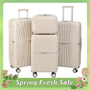 Luggage 4 Piece Set Suitcase with TSA, Airline-Approved Hard Shell Expandable Double Spinner Rolling Wheels Suitcases for Lightweight Travel (Off-White, 28in26in20in13in)