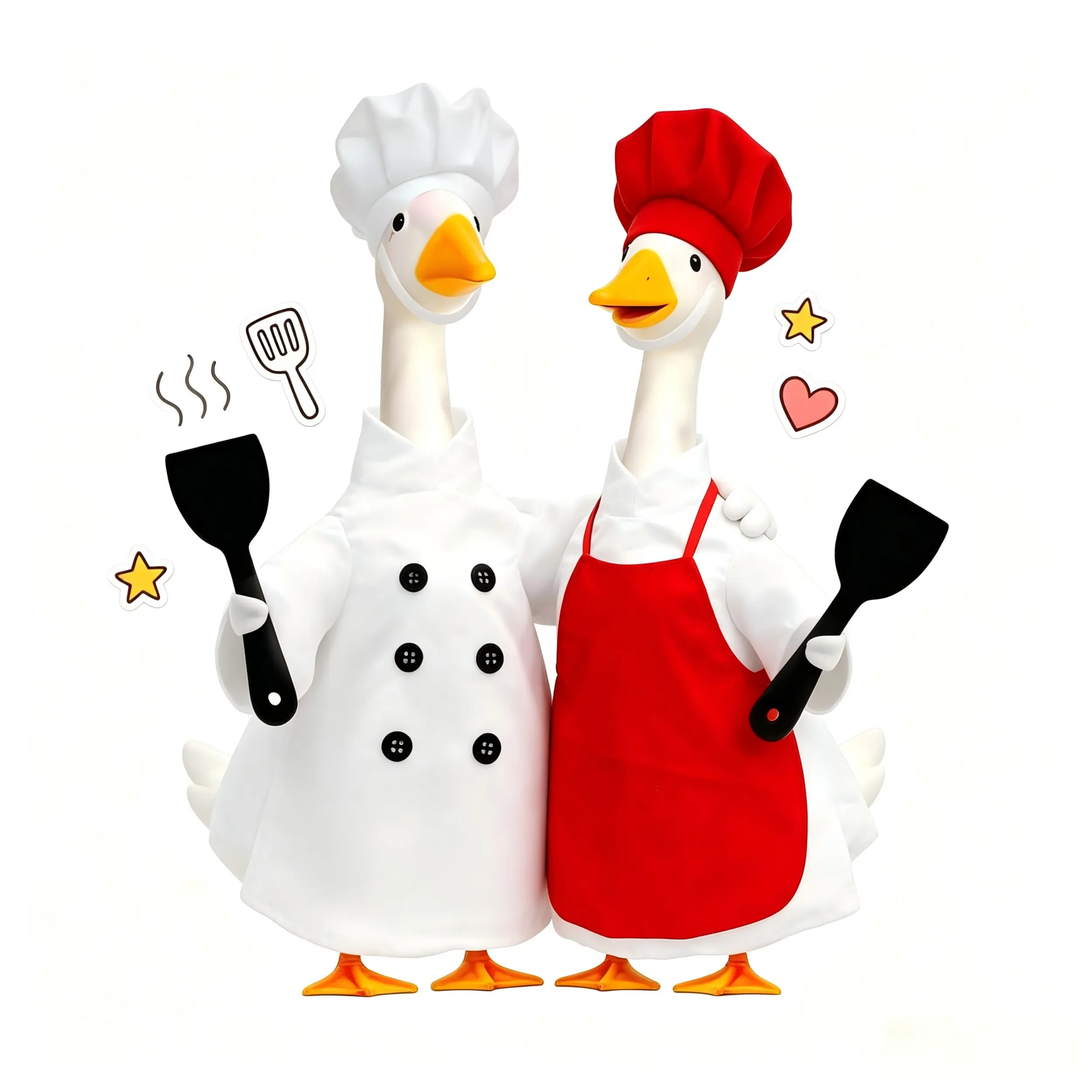 17-23 in Chef Costumes for Porch Lawn Goose Statue, 2 Styles (White Uniform, Red Apron with Hat & Spatula), Indoor-Outdoor Kitchen DIY Ornament (Goose Not Included)