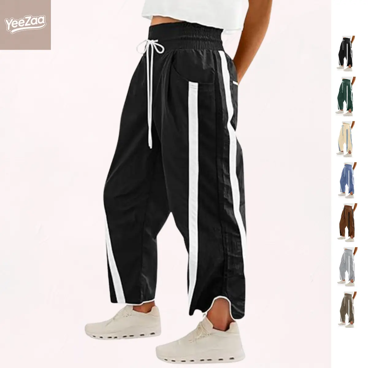 YeeZaa Striped Track Pants Y2K Barrel Pant Contrast Color for Women High-Waisted Fashion Aesthetic Casual Drawstring Elastic Waisted Workout Pant with Pockets 2026 #springfresh Womenswear Bottoms Fitted Stripe Striped