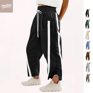 YeeZaa Striped Track Pants Y2K Barrel Pant Contrast Color for Women High-Waisted Fashion Aesthetic Casual Drawstring Elastic Waisted Workout Pant with Pockets 2026 #springfresh Womenswear Bottoms Fitted Stripe Striped
