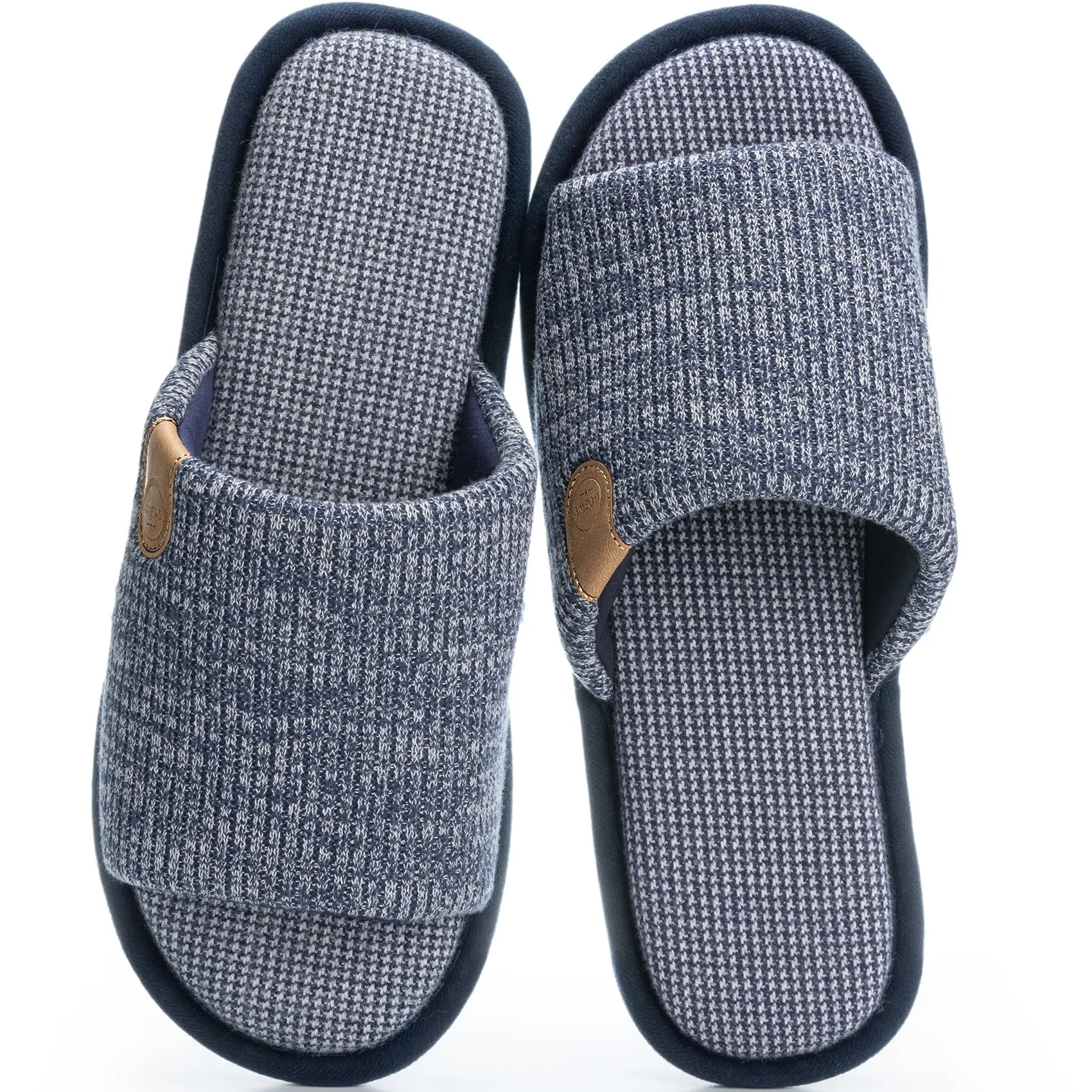 GOEWY Men's Striped Open Toe Slippers, Slip On Knit Slides with Memory Foam and Anti-Slip Rubber Sole for Indoor Outdoor Use, Antislip Slippers, Him, Footwear, Father's Day, 10Mm, Great Gifts For Him, Striped Knit, Shoe, Anti-Skid Grip, Indoor Use