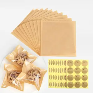 100Pcs Brown Cookie Packaging Bags with Seal, 7.1 x 7.5 Inch Bakery Pastry Bags with Window, Heat Sealable Grease Resistant Paper to Go Bake Sleeves for Gift Giving Donut Bread Sandwich