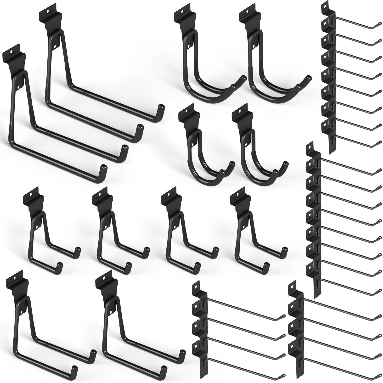 INCLY 36 Pack Heavy Duty Slatwall Hooks, Black Slatwall Panel Accessories Assortment, Slat Wall Hanging Hooks and Hangers for Garages, Sheds, Basements, Retail Stores