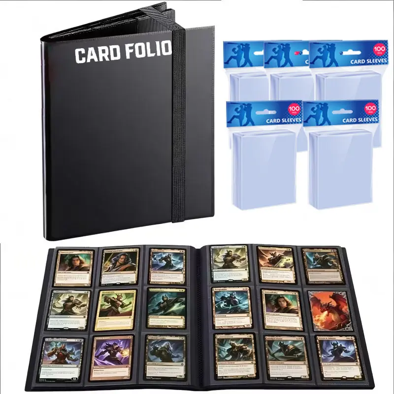 （ Come with Free 500PCS Matte Card Sleeves）Upgraded 360 Pockets 9-Pocket Side Loading Trading Card Binder, Premium Black Card Collection Holder Book for MTG, TCG, Yugioh, Football & Baseball Sports Collector Cards album zip