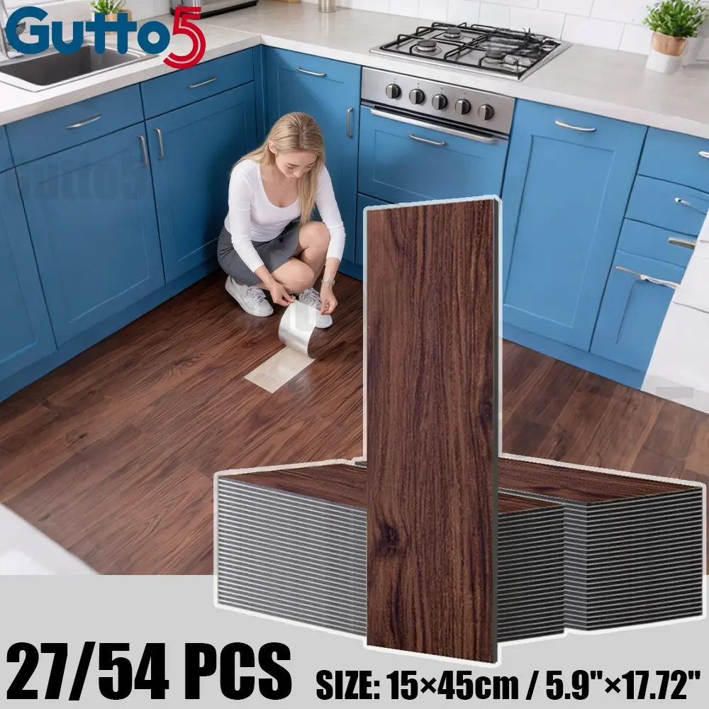 27/54pcs Thick Luxury Vintage Wood Grain Floor Stickers, Self-Adhesive PVC Vinyl Flooring, DIY Removable Easy Installation, Peel and Stick Floor