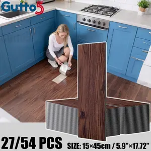 27/54pcs Thick Luxury Vintage Wood Grain Floor Stickers, Self-Adhesive PVC Vinyl Flooring, DIY Removable Easy Installation