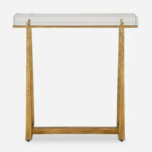 Uttermost 24839 Midas Thick Crystal Accent Table with Textured Gold Frame