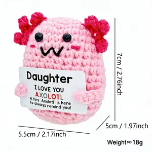 Handmade Crochet Axolotl Gift for Daughter - Positive Emotional Support Doll with Encouragement Card - Cute Desk Buddy for Birthday, Christmas, or School