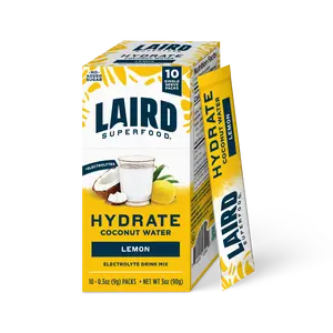 Laird Superfood Hydrate Lemon Coconut Water Electrolyte Drink Mix 10 Single Sticks Natural Nourishing Hydration